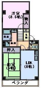 レジデンス永井(2LDK/3階)の間取り写真
