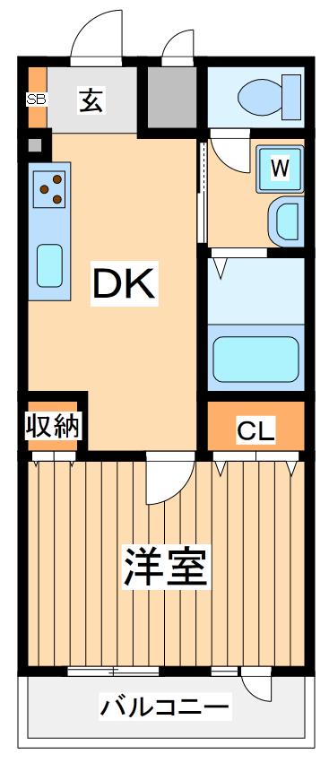 ワイエスセブンハイム(1DK/2階)の間取り写真