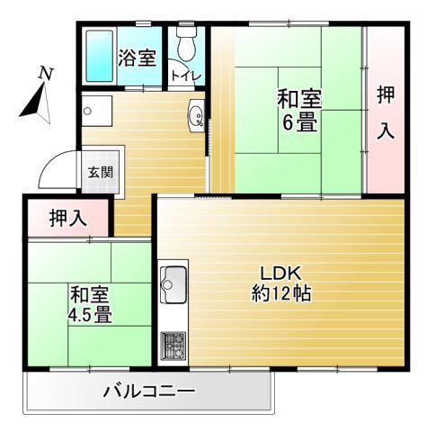 宮根団地1号棟(2LDK/4階)の間取り写真