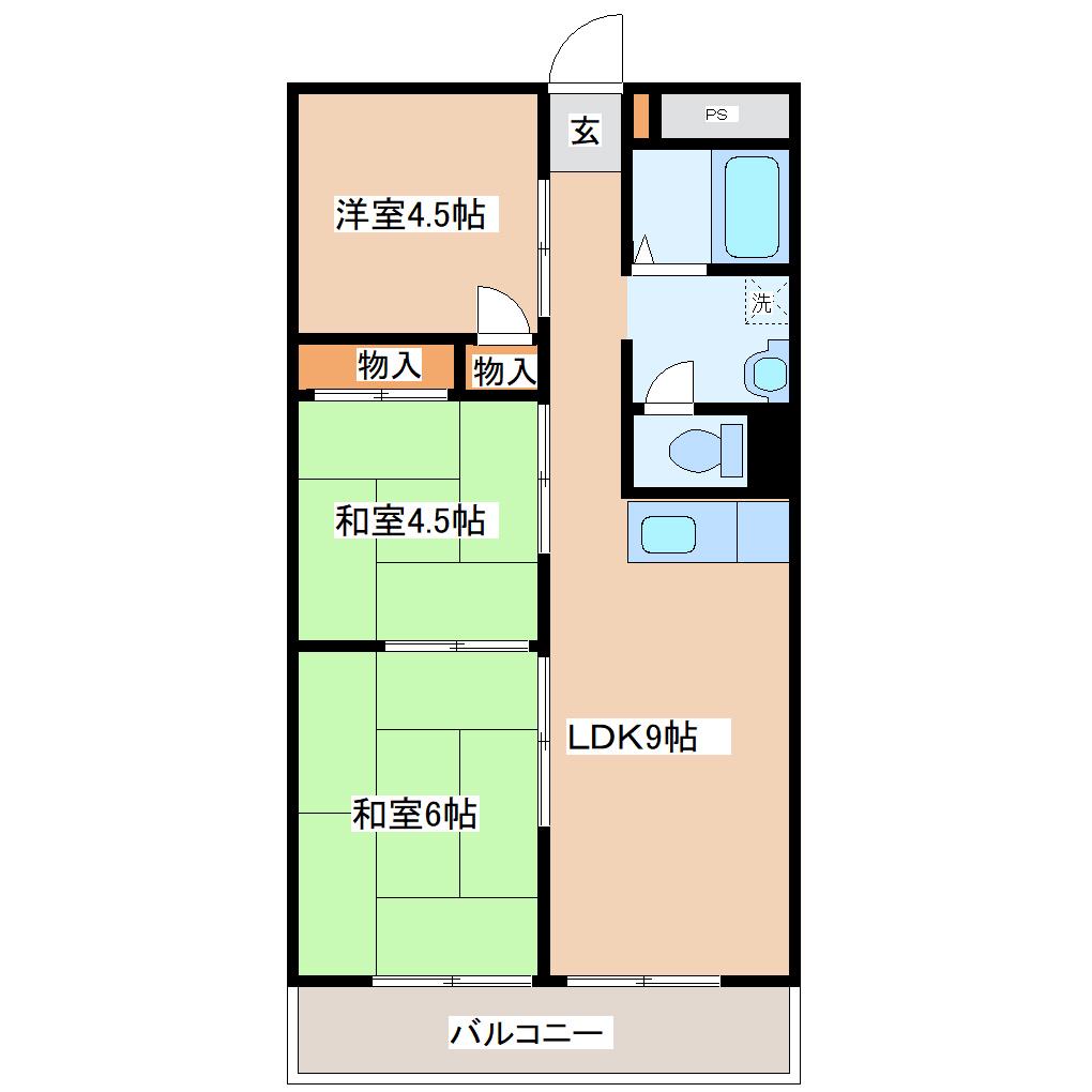 銀杏町庄司マンション(3DK/4階)の間取り写真