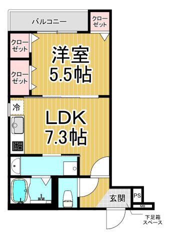 フジパレス西宮甲東園2番館(1DK/3階)の間取り写真