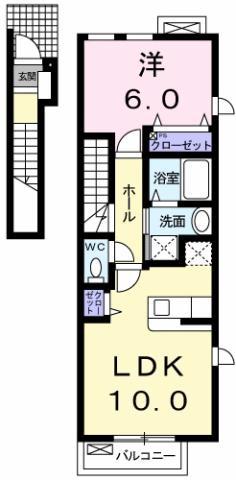 ボンヌ・シャンス(1LDK/2階)の間取り写真