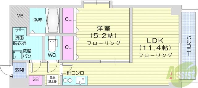 パークサイドレジデンス榴岡(1LDK/3階)の間取り写真