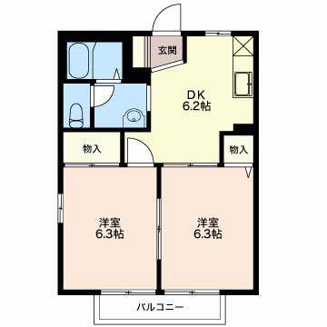 シャンテ AB(2DK/2階)の間取り写真