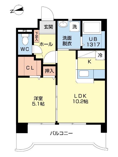 エーデルくるりII(1LDK/5階)の間取り写真