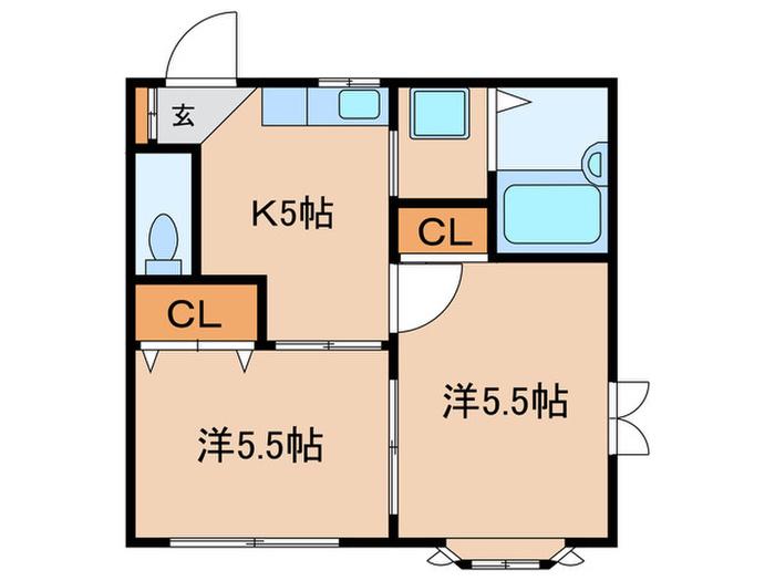 ハイム田園調布(2K/2階)の間取り写真