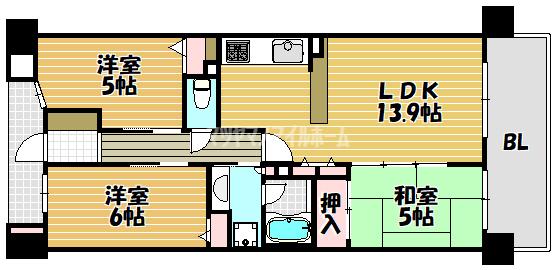 コスモ住道駅前(3LDK/14階)の間取り写真