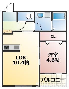 オルビスタ健軍(1LDK/2階)の間取り写真