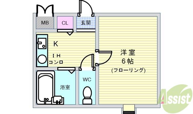フェニックス豊中Ⅰ(1K/2階)の間取り写真