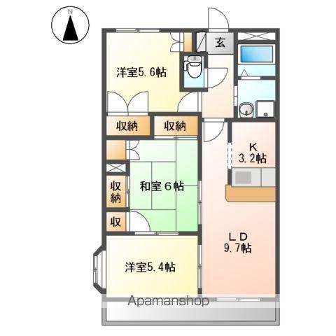 ラビデンス西條(3LDK/4階)の間取り写真