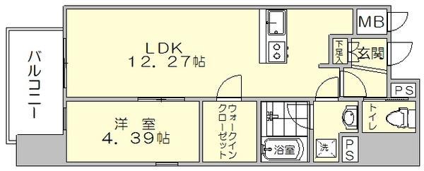 ヴォラーレ 博多(1LDK/13階)の間取り写真