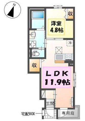 グランピュアⅡ(1LDK/1階)の間取り写真