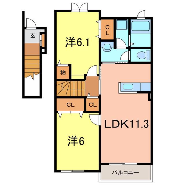 ビバーチェ(2LDK/2階)の間取り写真