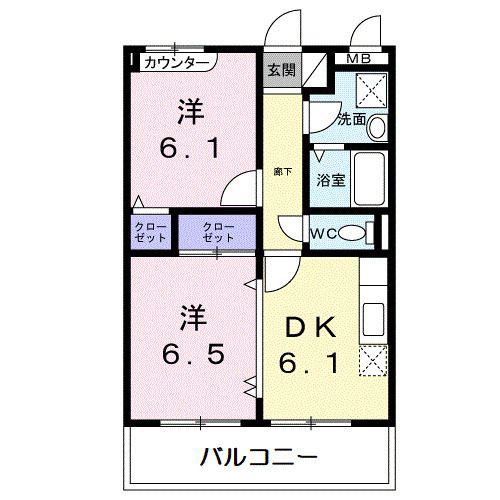サザンクロス(2DK/1階)の間取り写真