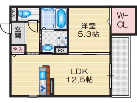 VIOLA中津町(1LDK/2階)の間取り写真