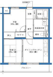 鶴ヶ島新町ハイツ(2DK/3階)の間取り写真