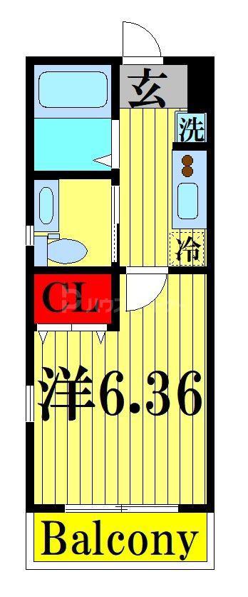 O2レジデンス竹ノ塚A(1K/1階)の間取り写真