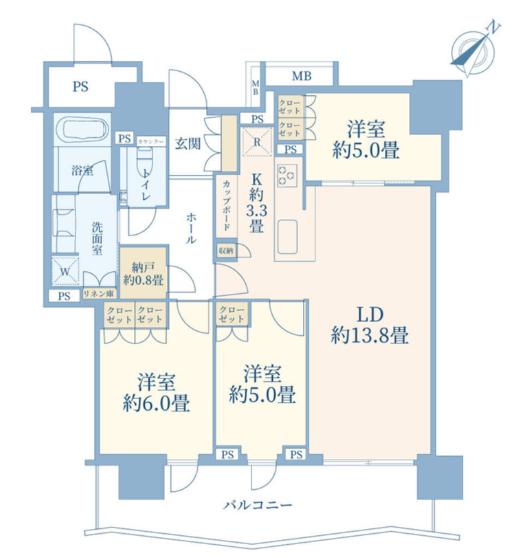 ブランズタワー豊洲(3LDK/34階)の間取り写真