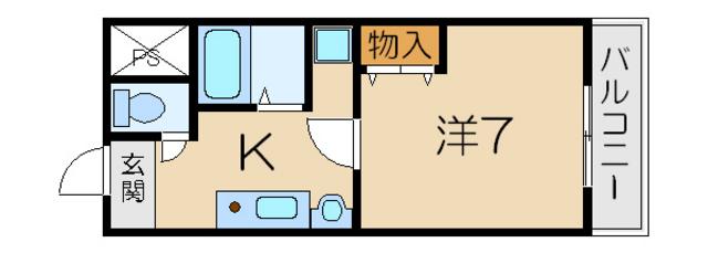 ヤングハイツ狛里(1K/2階)の間取り写真