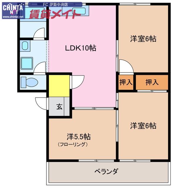 ウエストリバー(3LDK/1階)の間取り写真