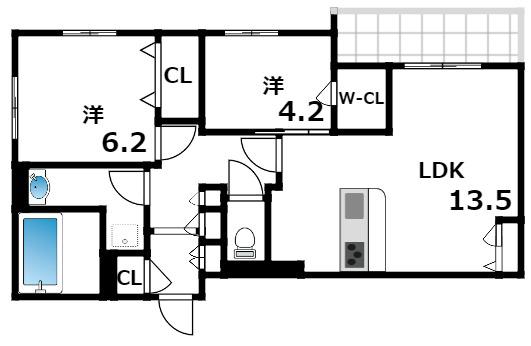 スリールオカモト(2LDK/2階)の間取り写真