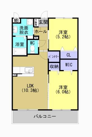 レジデンス平佐西通(2LDK/2階)の間取り写真