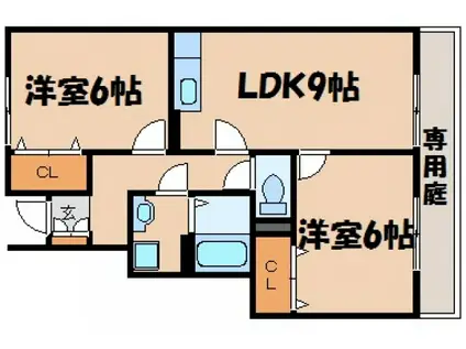 グランモア鶴江(2DK/1階)の間取り写真