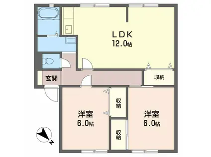 サンガーデンひあさ B棟(2LDK/1階)の間取り写真