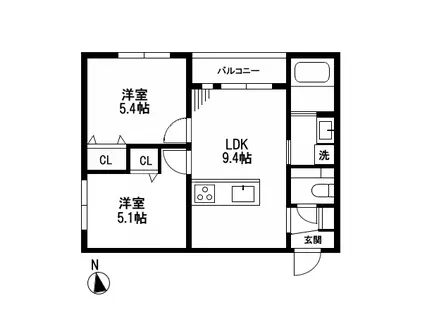 ミア流山(2LDK/1階)の間取り写真