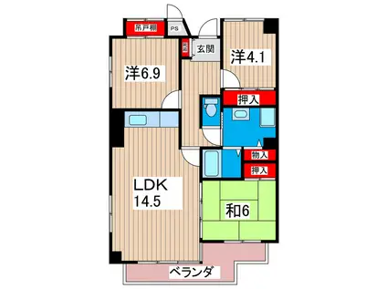 サニーヒル会瀬 2号館(3LDK/3階)の間取り写真