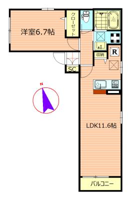 BROWN・BLOW(1LDK/1階)の間取り写真