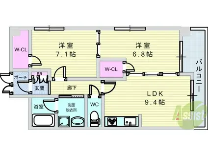 ラカーサ南桜塚(2LDK/4階)の間取り写真