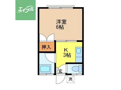 カリーナ立岩(1K/2階)の間取り写真