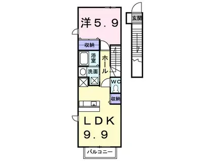 グリーンウラナス(1LDK/2階)の間取り写真