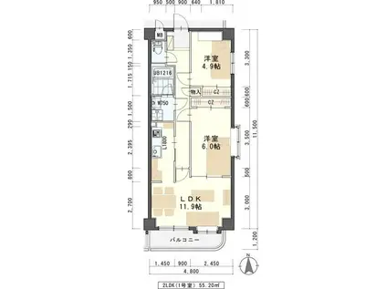 グレンパレスOKINOII(2LDK/3階)の間取り写真