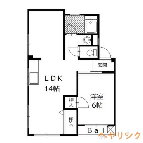 CHOU CHOU一社(1LDK/4階)の間取り写真