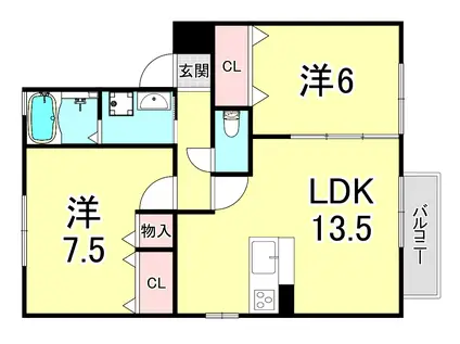 ウィルモア垂水D(2LDK/1階)の間取り写真