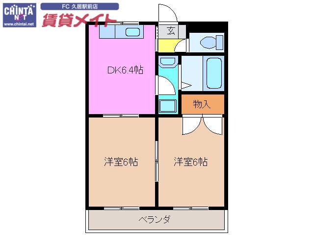 シャトードゥブリヤン(2DK/2階)の間取り写真