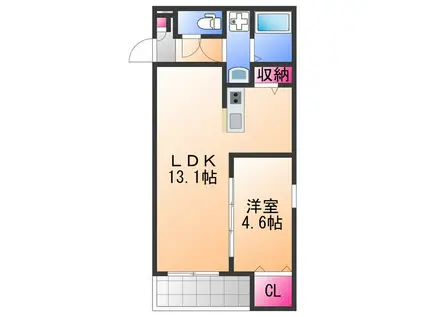 ジーメゾン泉佐野パレシード(1LDK/2階)の間取り写真