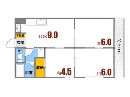カーサ蟹原(3LDK/4階)の間取り写真