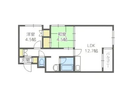 アリエス(2LDK/2階)の間取り写真