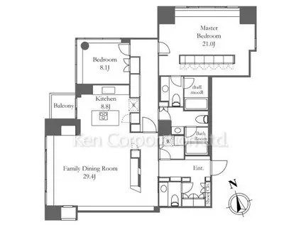六本木ヒルズレジデンス(1LDK/29階)の間取り写真