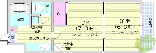 イーグルハイツ萩野町(2K/4階)の間取り写真