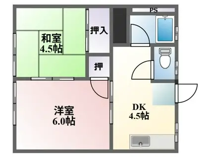 コーポ日豊(2DK/2階)の間取り写真