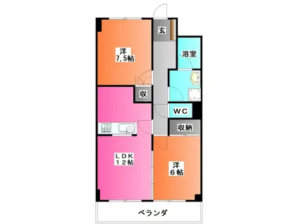 プレステージュ・ミネギシ(2LDK/5階)の間取り写真