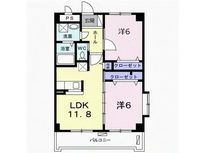 サザンブリーズ(2LDK/4階)の間取り写真