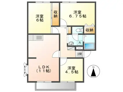 サンビレッジブライトA棟(3LDK/2階)の間取り写真