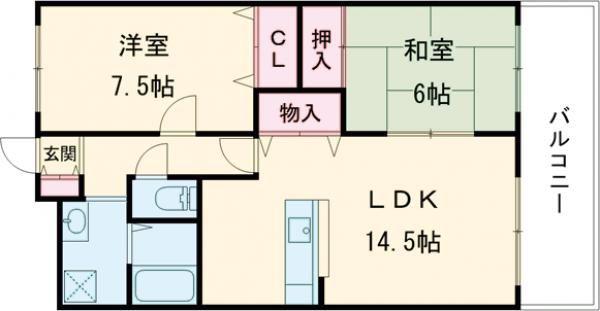 フルール滝野(2LDK/2階)の間取り写真