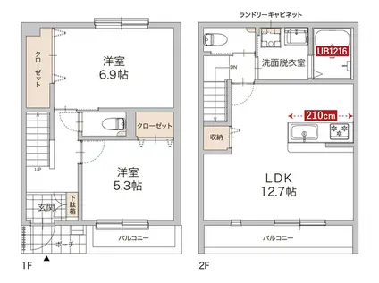 ABELIA(2LDK/1階)の間取り写真