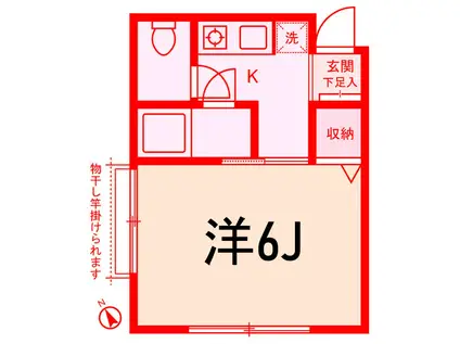 ヴィンテージ日ノ出町(1K/2階)の間取り写真